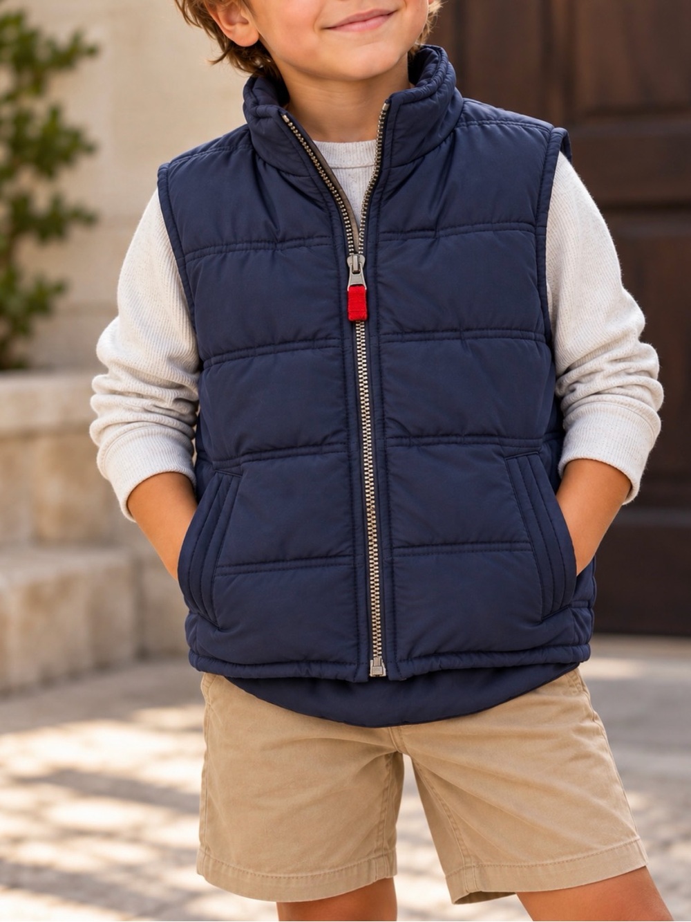 Carter's Boys Navy Quilted Puffer Vest with Red Zipper Tab Sz 7